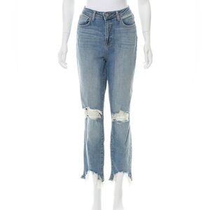 L’AGENCE | High Rise Ripped Knee Jeans | Light Blue